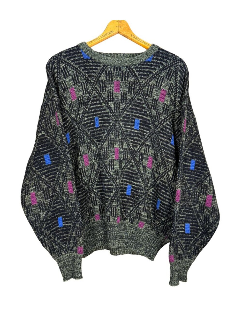 Vintage 90s Grandpa Sweater Retro Indie Knit Crewneck Geometric Oversized Grunge